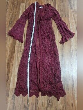 Coco + Jaimeson Size XS/S Burgundy Lace Maxi Duster Cardigan